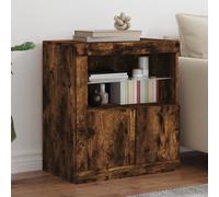 GeenYuu Buffet chêne fumé avec lumières LED RVB, Bois d'ingénierie 60,5x37x67 cm, Meuble Rangement Salon Salle à Manger, Armoire vitrine tiroir Porte, Design Moderne Console
