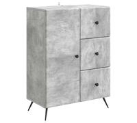GeenYuu Buffet en bois gris béton avec 3 tiroirs et porte battante à 90 degrés, 66 x 34,5 x 90 cm, espace de rangement pour salon, salle à manger, bureau, buffet et commode moderne
