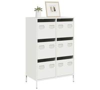 GeenYuu Buffet Haut Blanc en Acier laminé à Froid 68x39x103 cm avec 6 tiroirs, Meuble de Rangement Multifonction pour Salon, Cuisine, Bureau, entrée, Organiseur Pratique et Stable
