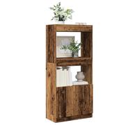 GeenYuu Buffet Haut Bois d'ingénierie Vieux Bois 63x33x140 cm Meuble Rangement avec Portes pour Salon Bureau Chambre Bureau Colonne Espace organisé Coin Lecture