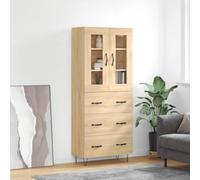 GeenYuu Buffet Haut chêne Sonoma 69,5x34x180 cm en Bois d'ingénierie avec Pieds métal, Meuble Rangement Salon Salle à Manger Cuisine, Armoire vitrine Console Commode