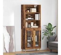 GeenYuu Buffet haut en bois vieilli, 69,5 x 32,5 x 180 cm, moderne avec tiroir et porte, étagère de rangement pour salon, salle à manger, couloir, cuisine, bureau, vintage, maison de campagne