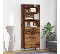 GeenYuu Buffet haut en bois vieilli, 69,5 x 34 x 180 cm, avec tiroirs et portes, moderne, vintage, industriel, rangement pour salon, salle à manger, couloir, bureau