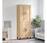 GeenYuu Buffet haut en chêne Sonoma avec pieds en fer - 69,5 x 34 x 180 cm - Meuble de rangement - Buffet avec portes et étagère - Pour salon, salle à manger, bureau, moderne, vintage