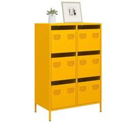 GeenYuu Buffet Haut Jaune Moutarde en Acier laminé à Froid 68x39x101,5 cm avec 6 tiroirs, Meuble Rangement Multifonction pour Salon, Bureau, Cuisine, entrée, Espace organisé