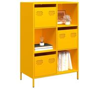 GeenYuu Buffet Haut Jaune Moutarde en Acier laminé à Froid 68x39x103,5 cm avec 3 tiroirs et 3 Compartiments, Meuble de Rangement Multifonction pour Salon, Cuisine, Bureau et entrée