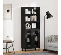 GeenYuu Buffet haut noir aspect chêne en bois avec 2 portes à charnières 69,5 x 32,5 x 180 cm, buffet et commode moderne pour salon, salle à manger, couloir, beaucoup d'espace de rangement et pieds en