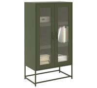 GeenYuu Buffet Haut Vert Olive en Acier laminé à Froid 68x39x123 cm avec 6 Compartiments 2 Portes, Meuble Rangement Pratique pour Salon Salle à Manger Cuisine, Armoire Console Commode vaisselier