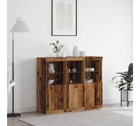 GeenYuu Buffet LED Bois Ancien 3 pièces 123 x 37 x 100 cm avec étagères, Portes à charnières, Meuble Rangement Salon Salle à Manger, Console Commode vaisselier Design Contemporain
