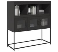 GeenYuu Buffet Noir en Acier laminé à Froid 100,5x39x107 cm avec Grand Espace de Rangement, poignées Pratiques, Pieds en métal, Meuble Multifonction pour Salon, Salle à Manger, entrée, Bureau