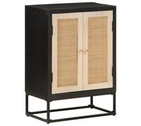 GeenYuu Buffet Noir en Bois Massif de manguier et Fer 55x30x76 cm Meuble de Rangement avec tiroirs et Porte pour Salon Chambre Bureau Atelier