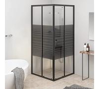 GeenYuu Cabine de douche à rayures ESG 80x80x180 cm en verre sécurité avec cadre aluminium noir, paroi coulissante pour niche d'angle, panneau vitrage avec joint et poignée