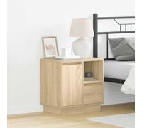 GeenYuu Cabinet de Chevet en Bois d'ingénierie Chêne Sonoma 50 x 34,5 x 50 cm avec tiroir, étagère, Porte charnière, éclairage LED USB pour Chambre, Rangement Compact, Support Lampe et réveil