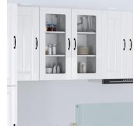 GeenYuu Cabinet en Verre Mural Lucca 2 pcs Blanc Brillant en Bois d'ingénierie 40x31x80 cm avec 2 Portes 6 étagères pour Rangement Cuisine Buffet vaisselier Placard