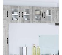 GeenYuu Cabinet en Verre Mural Lucca Gris béton 60 x 31 x 40 cm Armoire Rangement Cuisine avec 2 Portes et étagères Bois d'ingénierie Durable pour Buffet vaisselier et Placard