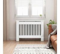GeenYuu Cache-radiateur blanc brillant en bois 112 x 19 x 81,5 cm avec design à lattes verticales et animaux domestiques, économie d'énergie, avec étagère pour salon, salle de bain
