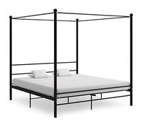 GeenYuu Cadre de lit à baldaquin en métal Noir avec sommier à Lattes 200x200 cm pour Chambre Adulte Enfant, Structure Robuste avec tête et Pied