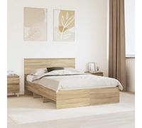 GeenYuu Cadre de lit avec tête de lit en chêne Sonoma - 160 x 200 cm - En bois solide - Moderne - Durable - Facile à nettoyer - Pour l'intérieur - Avec lignes épurées et dossier confortable
