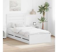 GeenYuu Cadre de lit avec tiroir Blanc 100 x 200 cm en Bois d'ingénierie Robuste pour Chambre Adulte ou Enfant avec sommier à Lattes intégré et Rangement Pratique sous Le lit