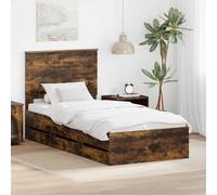 GeenYuu Cadre de lit avec tiroir en Bois ingénierie chêne fumé 90 x 200 cm sommier à Lattes Plateforme Rangement pour Chambre Adulte Enfant avec tête de lit et Pieds Solides