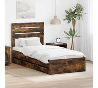 GeenYuu Cadre de lit avec tiroir en Bois ingénierie chêne fumé 90 x 200 cm, sommier à Lattes Robuste, Rangement intégré, Meuble Chambre Adulte Enfant, Design Pratique et Stable