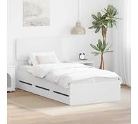 GeenYuu Cadre de lit Blanc 90 x 190 cm en Bois d’ingénierie avec tiroir de Rangement, sommier à Lattes, tête de lit Ajustable, Meuble Chambre Adulte et Enfant, Plateforme Robuste pour Couchage