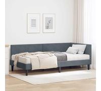 GeenYuu Cadre de lit d'angle Gris en Velours avec Matelas Mousse polyuréthane 80x200 cm, sommier à Lattes en contreplaqué, Design élégant pour Chambre Adulte ou ado, intérieur, Confort Respirant