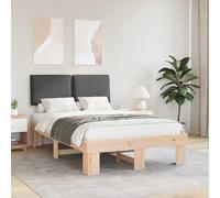 GeenYuu Cadre de lit en Bois pin Massif avec tête de lit rembourrée Gris foncé, Cadre à Lattes Plateforme pour Matelas Petit Double, Pied carré Stable, Montage Facile pour Chambre Adulte ou Enfant