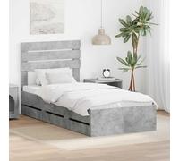 GeenYuu Cadre de lit Gris béton 90 x 200 cm avec tiroirs Rangement Bois ingénierie sommier à Lattes pour Chambre Adulte Enfant Design Moderne Pratique