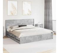 GeenYuu Cadre de lit Gris béton en Bois d'ingénierie avec Rangement, tête de lit et sommier à Lattes, 206,5 x 203 x 100 cm, 6 tiroirs intégrés, Structure Solide pour Chambre Adulte ou Enfant
