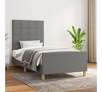 GeenYuu Cadre de lit Gris foncé 90x190 cm en Tissu tapissier avec tête de lit réglable, Structure en Bois et Lattes Robustes pour Chambre Adulte ou Enfant, sommier Plateforme Stable et Design épuré