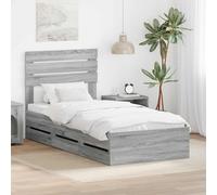 GeenYuu Cadre de lit Gris Sonoma en Bois d'ingénierie 100 x 200 cm avec sommier à Lattes et 6 tiroirs de Rangement pour Chambre Adulte Enfant, Design Moderne Stable et Pratique