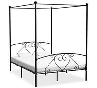GeenYuu Cadre de lit métal Noir avec baldaquin 140x200 cm, sommier à Lattes intégré, Design Plateforme avec Espace Rangement sous lit, Structure Robuste pour Chambre Adulte ou Enfant