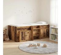 GeenYuu Cadre de lit Mezzanine en Bois Ancien avec sommier à Lattes, Armoire intégrée 3 pièces, Design pour Chambre Adulte Enfant Studio dortoir