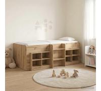 GeenYuu Cadre de lit Mezzanine en Bois d'ingénierie chêne Artisanal avec Armoire 3 pièces, sommier à Lattes, Rangement intégré, Design pour Chambre Enfant Studio dortoir