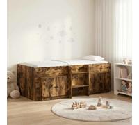 GeenYuu Cadre de lit Mezzanine en Bois d'ingénierie chêne fumé avec sommier à Lattes, Cabinet de Rangement spacieux, échelle intégrée, Design pour Chambre Studio Enfant Adulte