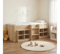 GeenYuu Cadre de lit Mezzanine en Bois d'ingénierie Chêne Sonoma avec sommier à Lattes et Rangement tiroir 3 pièces pour Chambre Studio Adulte Enfant