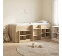 GeenYuu Cadre de lit Mezzanine en Bois d'ingénierie Chêne Sonoma avec sommier à Lattes, Rangement intégré, Armoire 3 pièces, Design pour Chambre Adulte Enfant Studio dortoir