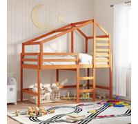 GeenYuu Cadre de lit Mezzanine en pin Massif Brun ciré 90 x 190 cm avec échelle Garde-Corps et sommier à Lattes pour Chambre Enfant Adulte Studio dortoir