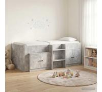 GeenYuu Cadre de lit Mezzanine Gris béton avec sommier à Lattes et Armoire de Rangement 3 pièces Bois d'ingénierie 203x111x68,5 cm pour Chambre Enfant Adulte Studio dortoir