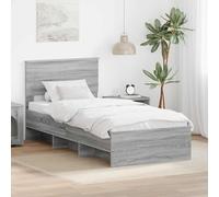 GeenYuu Cadre de lit Sonoma gris 120 x 123 cm en bois avec tête de lit, cadre de lit stable pour chambre à coucher, design moderne, facile d'entretien, durable, idéal pour le salon et la chambre à