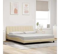 GeenYuu Cadre de lit tapissier Hanko crème 180x200 cm avec sommier à Lattes en Bois et métal, tête de lit capitonnée, Bandes LED intégrées pour Ambiance Chambre Adulte ou ado