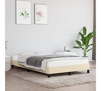 GeenYuu Cadre de lit Tissu crème 120x190 cm avec Lattes en Bois et Pieds Robustes pour Chambre Adulte Enfant, sommier Plateforme tapissier capitonné, Meuble de Couchage Stable et Durable