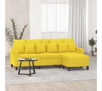 GeenYuu Canapé 3 places avec tabouret, jaune clair, largeur d'assise 180 cm, housse en tissu, cadre en métal robuste, pour salon, confortable