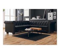 GeenYuu Canapé d'angle Chesterfield 5 Places en Cuir synthétique Noir avec Cadre Bois, Assise rembourrée Confortable, Dimensions 205x205x73 cm, idéal Salon séjour Bureau détente et Accueil invités