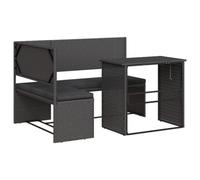 GeenYuu Canapé de jardin en forme de L avec table pliante et coussin noir en rotin synthétique, ensemble de meubles de jardin résistant aux intempéries pour terrasse, balcon, véranda, coussin inclus