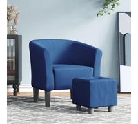GeenYuu Chaise Cabriolet avec Repose-Pied Bleu Tissu Confortable pour Salon Chambre Bureau Lecture détente avec accoudoir Dossier Coussin rembourré Design Compact et Stable