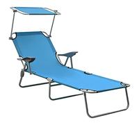 GeenYuu Chaise Longue avec auvent en Acier Bleu, Bain de Soleil Pliable réglable pour Jardin terrasse Piscine, Fauteuil chilienne inclinable léger avec Dossier et accoudoir pour détente et Bronzage