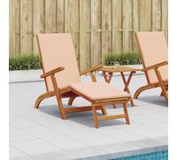 GeenYuu Chaise Longue inclinable Pliable en Bois d'acacia Beige avec Coussin et Repose-Pieds pour Jardin terrasse Piscine détente et Bronzage extérieur Confortable