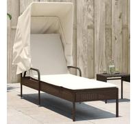 GeenYuu Chaise Longue Marron en résine tressée avec auvent rétractable, Coussin épais Blanc crème, Dossier inclinable réglable, Fauteuil Relax pour Jardin terrasse Piscine extérieur